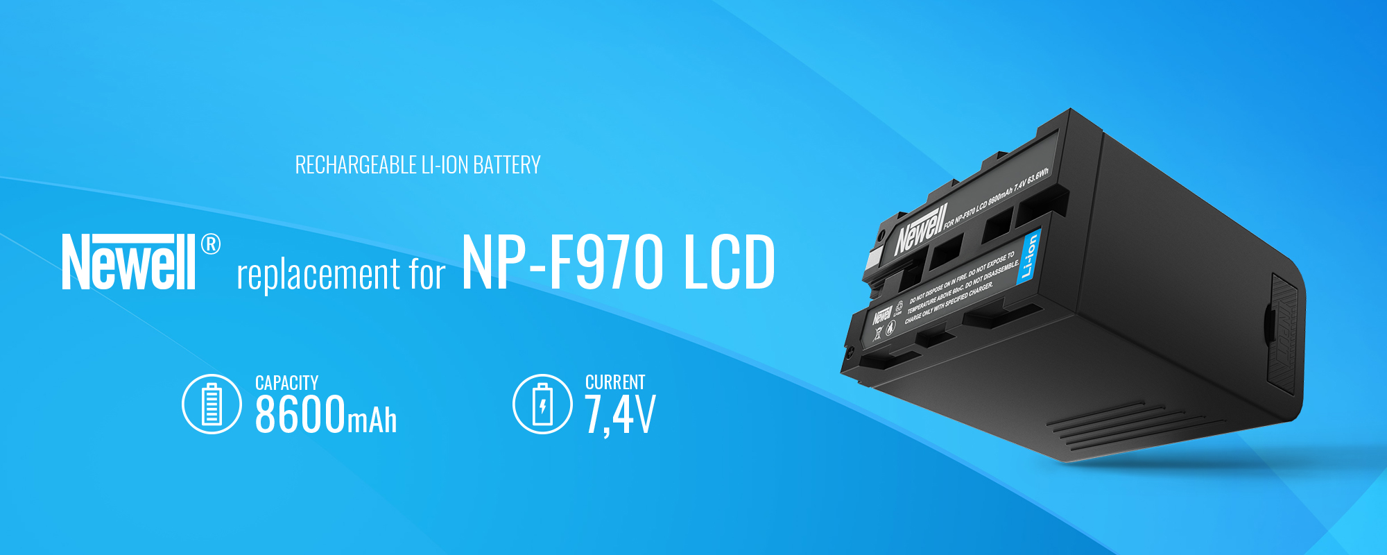 akumulator litowo jonowy na niebieskim tle NP-F970 8600mAh 7,4V Newell